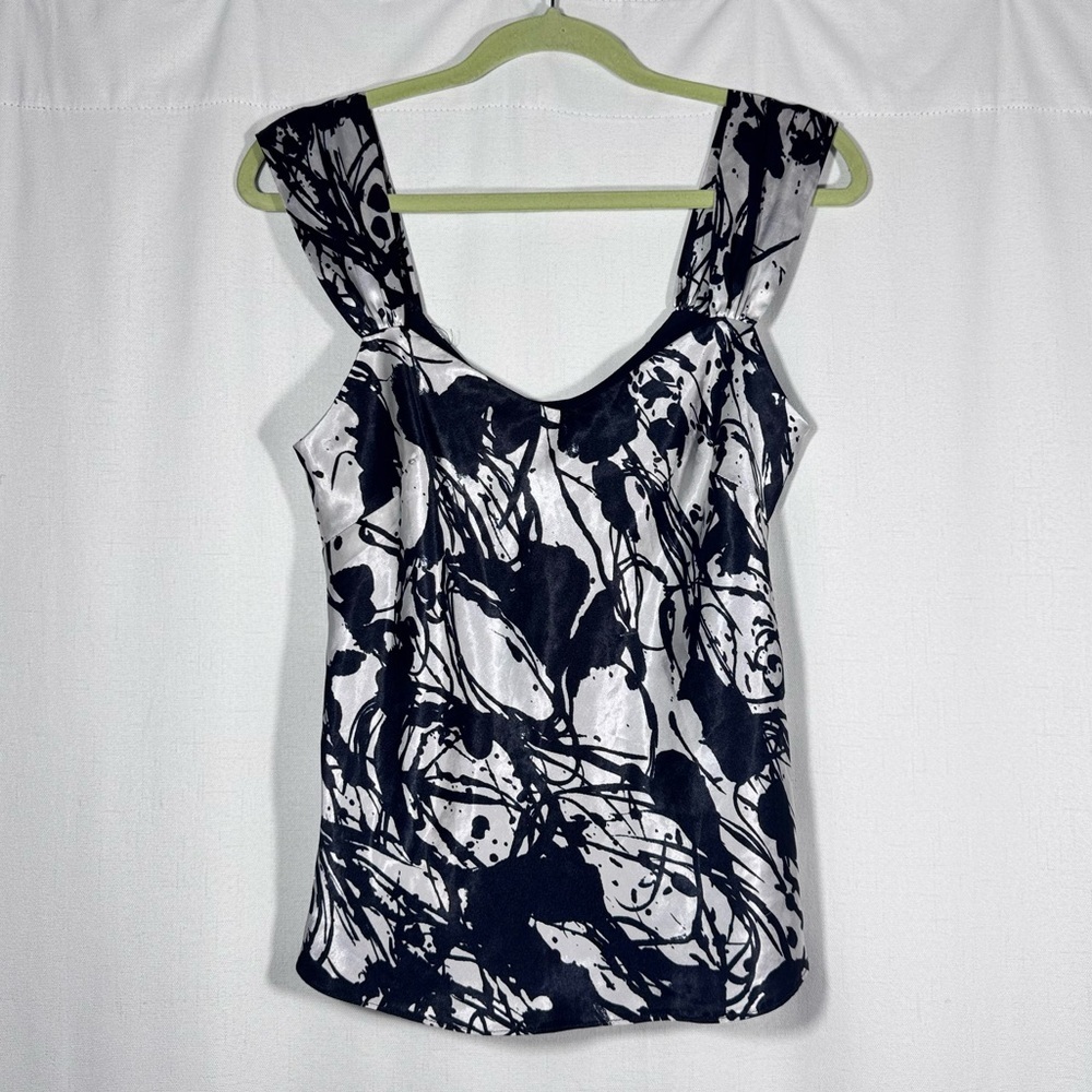 Y2K Black and White Sleevelsss Satin Blouse